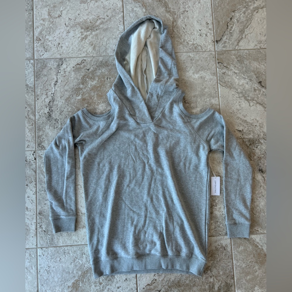 Halfheart NWT Cotton Cold Shoulder Hoodie Sweatshirt in Grey, L